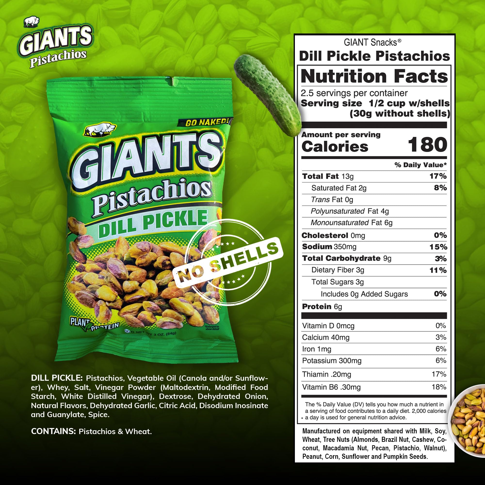 Amazon.com : GIANTS Go Naked Dill Pickle Pistachios - Shelled