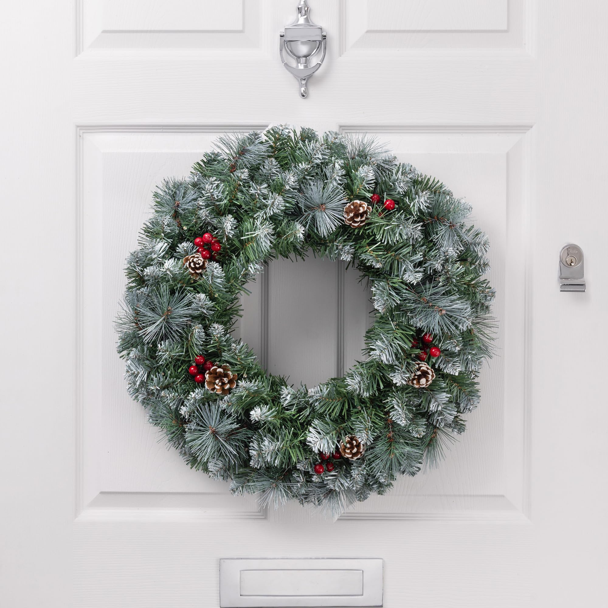 Christow Frosted Christmas Wreath with Pine Cones & Berries, 60cm
