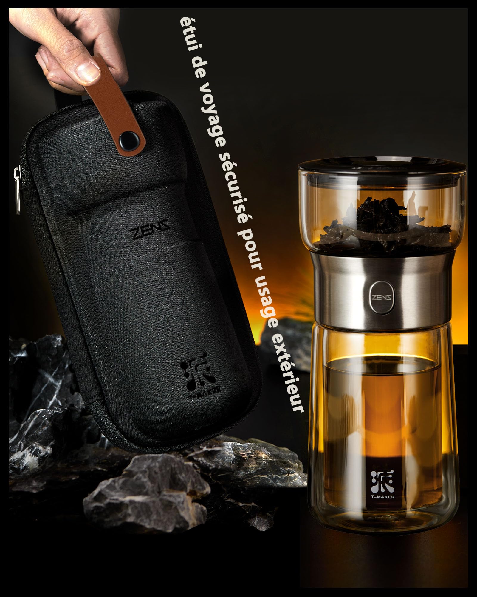 ZENS theiere con infusor, mágico de un solo toque tetera de cristal para té de hojas sueltas sin daños, theiere con taza térmica y bolsa de té portátil, para regalo