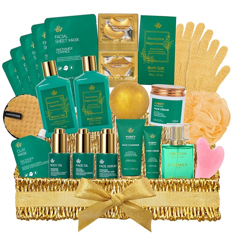 Kit de cuidados para corpo e rosto RA ROSA ACCA com eucalipto, 35 peças e cesta