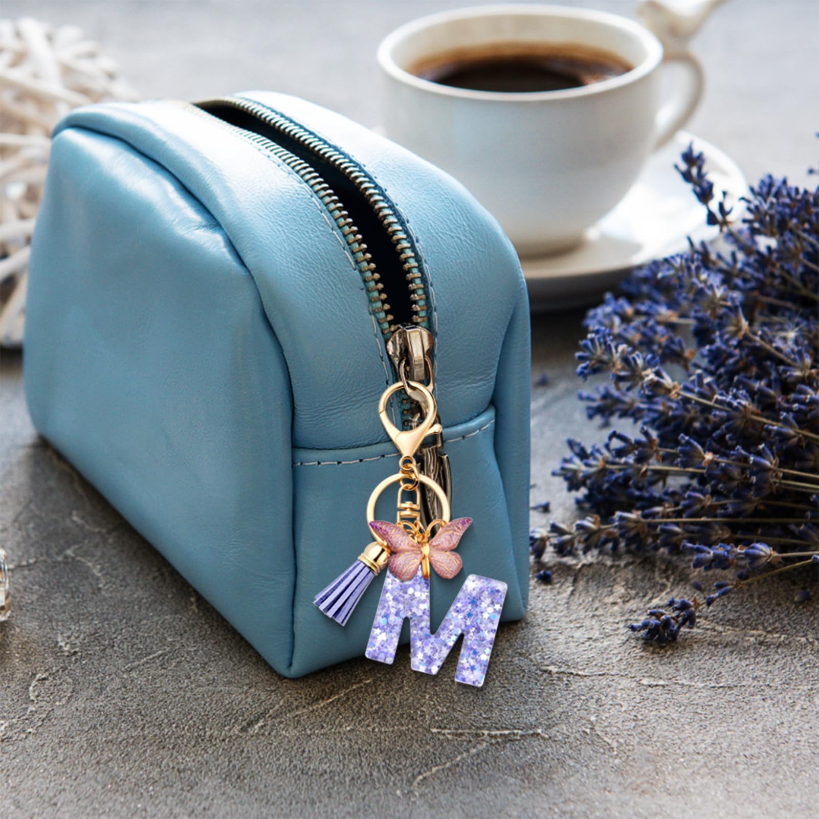 MORSUNBELA Portachiavi Donna con Iniziale Portachiavi Ragazza Lettera Portachiavi Farfalla Borsa con Iniziale