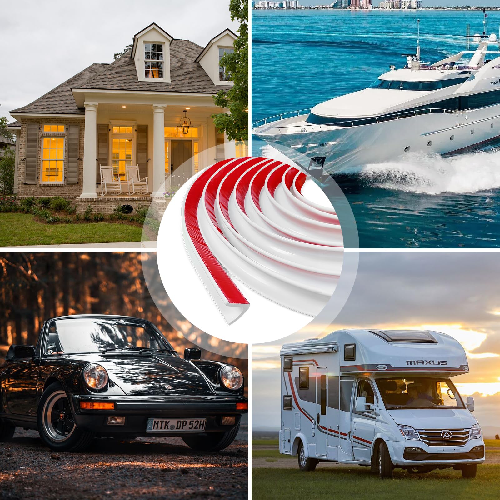 Grondaie In Gomma Autoadesive 5m Per Camper - Deviazione Acqua Piovana, Forma A J, PVC Nero