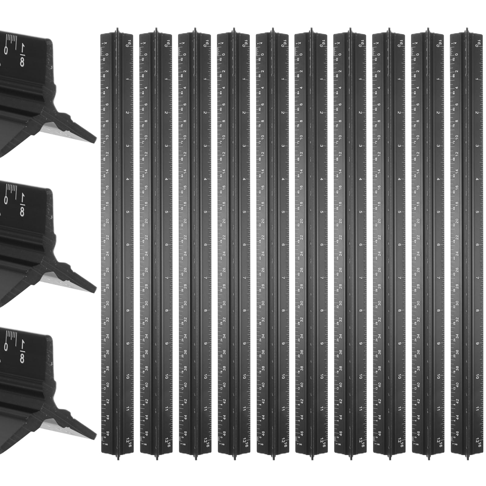10 righelli per architettura da 30,5 cm, per architetti, ingegneri, ingegneri, triangolari, in lega di alluminio, strumenti di misurazione per architetti, ingegneri, disegnatori, artisti (nero)
