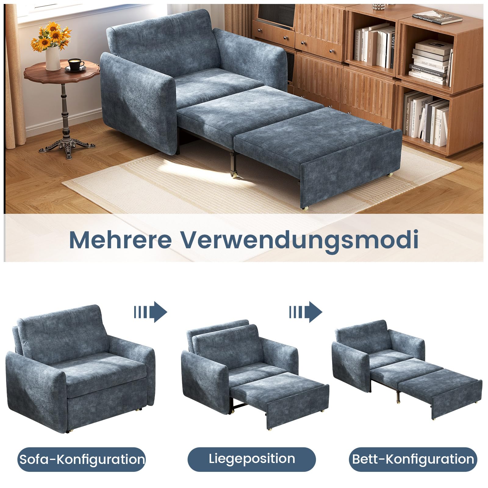 Miuuod Convertible Sleeper Sofa Bed, 2-in-1 Pull-Out Loveseat Couch, 3-in-1 Convertible Chair for Living Room, Bedroom, Apartment, Guest Room