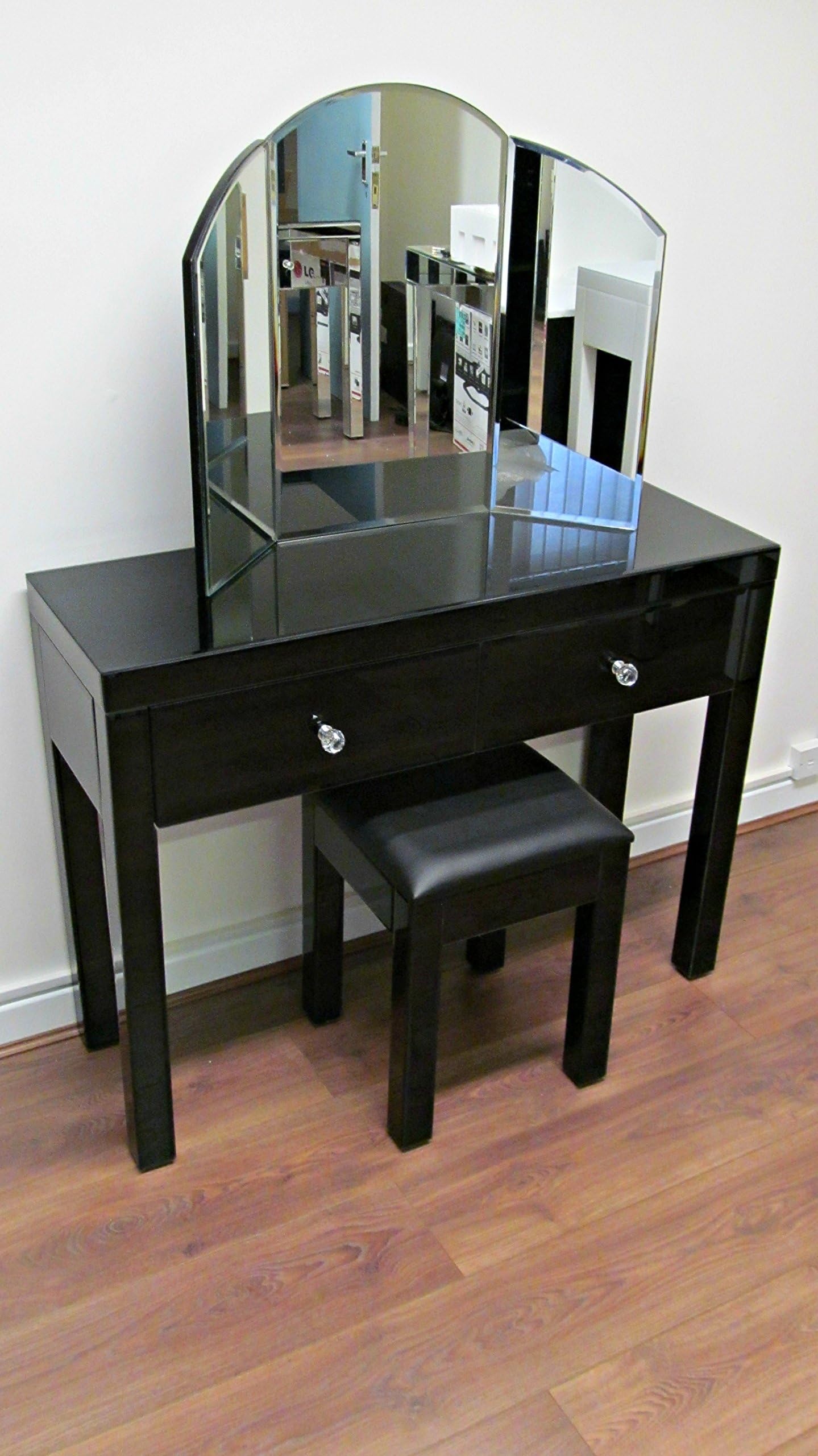 Sophie Rose Range Black Venetian mirror Glass 2 Drawer Dressing Table Set bedroom furniture