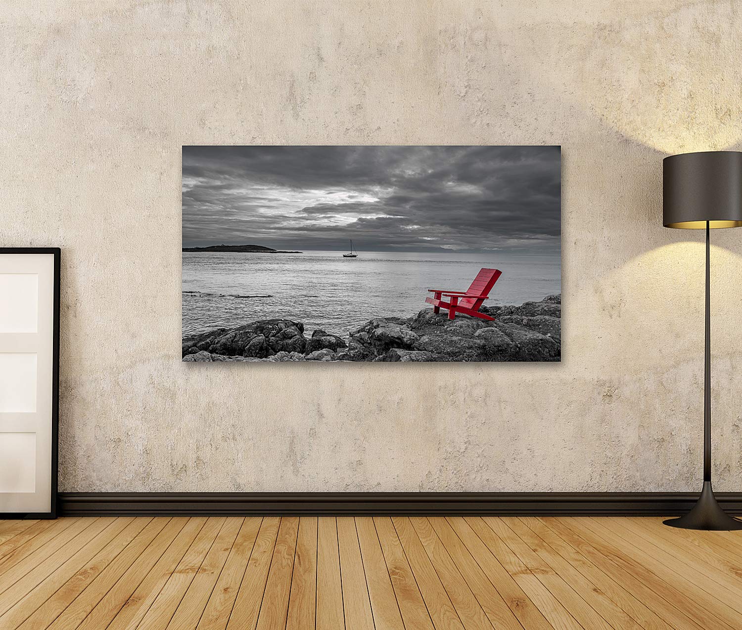 Leinwandbild „Roter Stuhl“ 120x40 Cm – Schwarz-weiß Abstrakt, Wandbild Für Wohnzimmer & Mehr