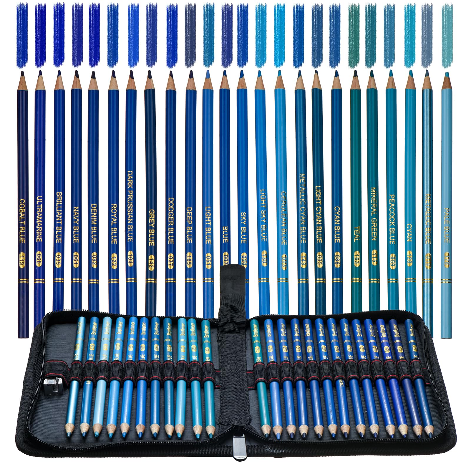 ZZWUAPT Blue Colored Pencils,Oil Based Wooden Colored Pencil Set for Adults Coloring Books Drawing Sketching Art Supplies 24 Color