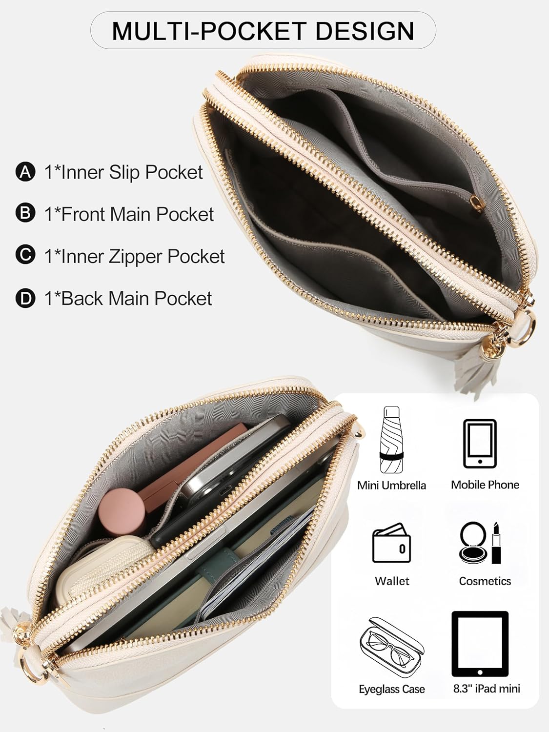 Women's Leather Crossbody Bags Anti Theft Purses RFID Blocking Handbags Trendy Travel Adjustable Strap Tassel - Image 4