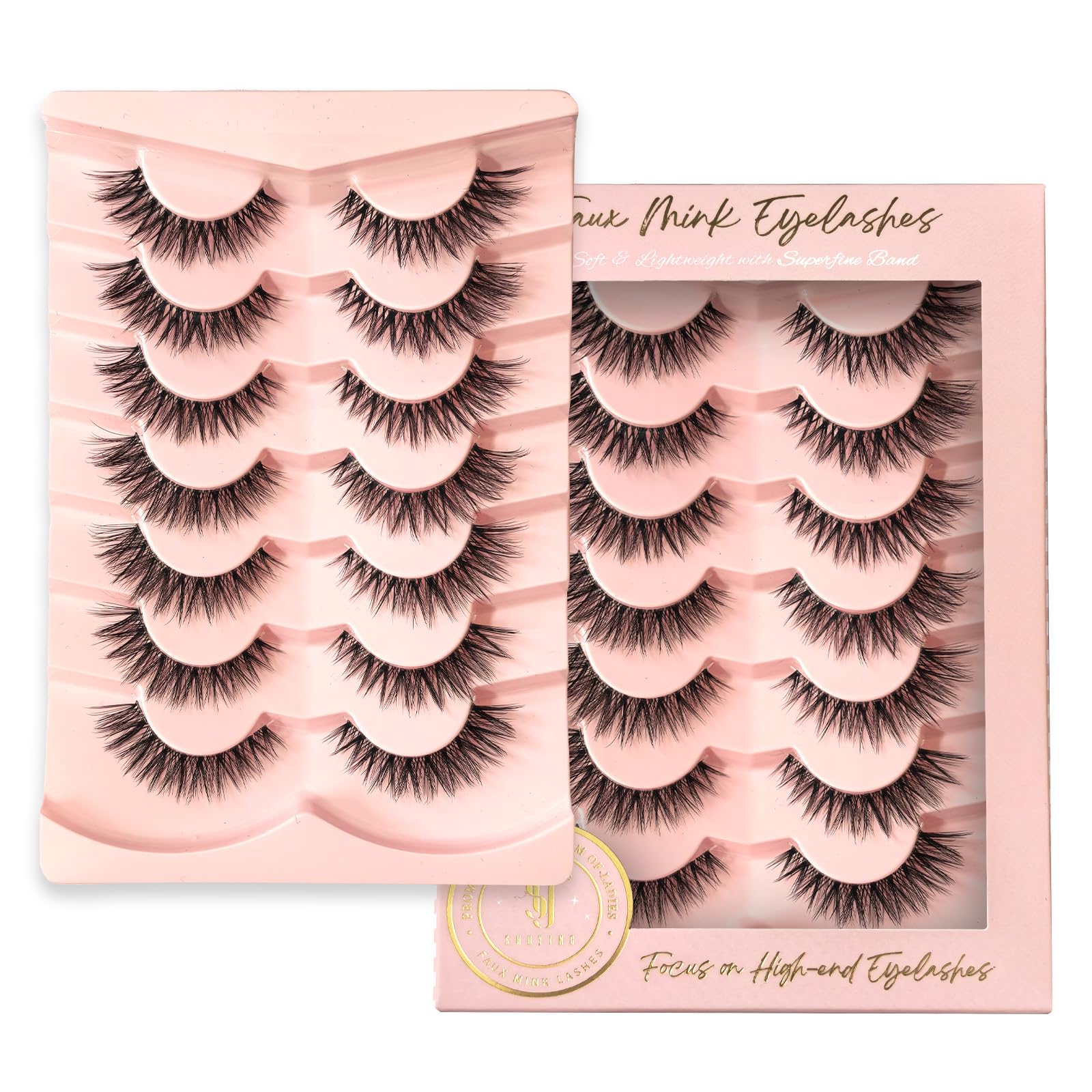 SY SHUYING Premium Faux Mink Eyelashes, 8mm/10mm Mixed Lengths, Soft Clear Band, Lightweight & Reusable, Cruelty-Free