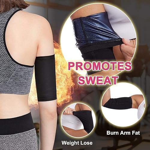 Miniatura 6 de Bakerdani Recortadores de brazos para mujer, bandas de compresión para sauna, sudar, moldeador, mangas de tóner para entrenamiento deportivo