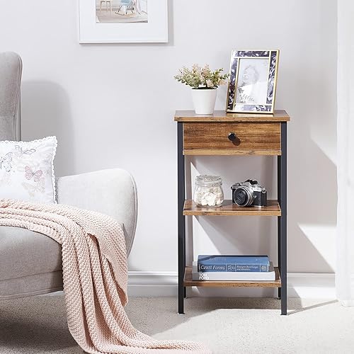 Miniatura 2 de VECELO Mesa auxiliar de extremo alto, mesita de noche con estante ajustable y cajón de cubo para sala de estar, dormitorio, entrada, espacios