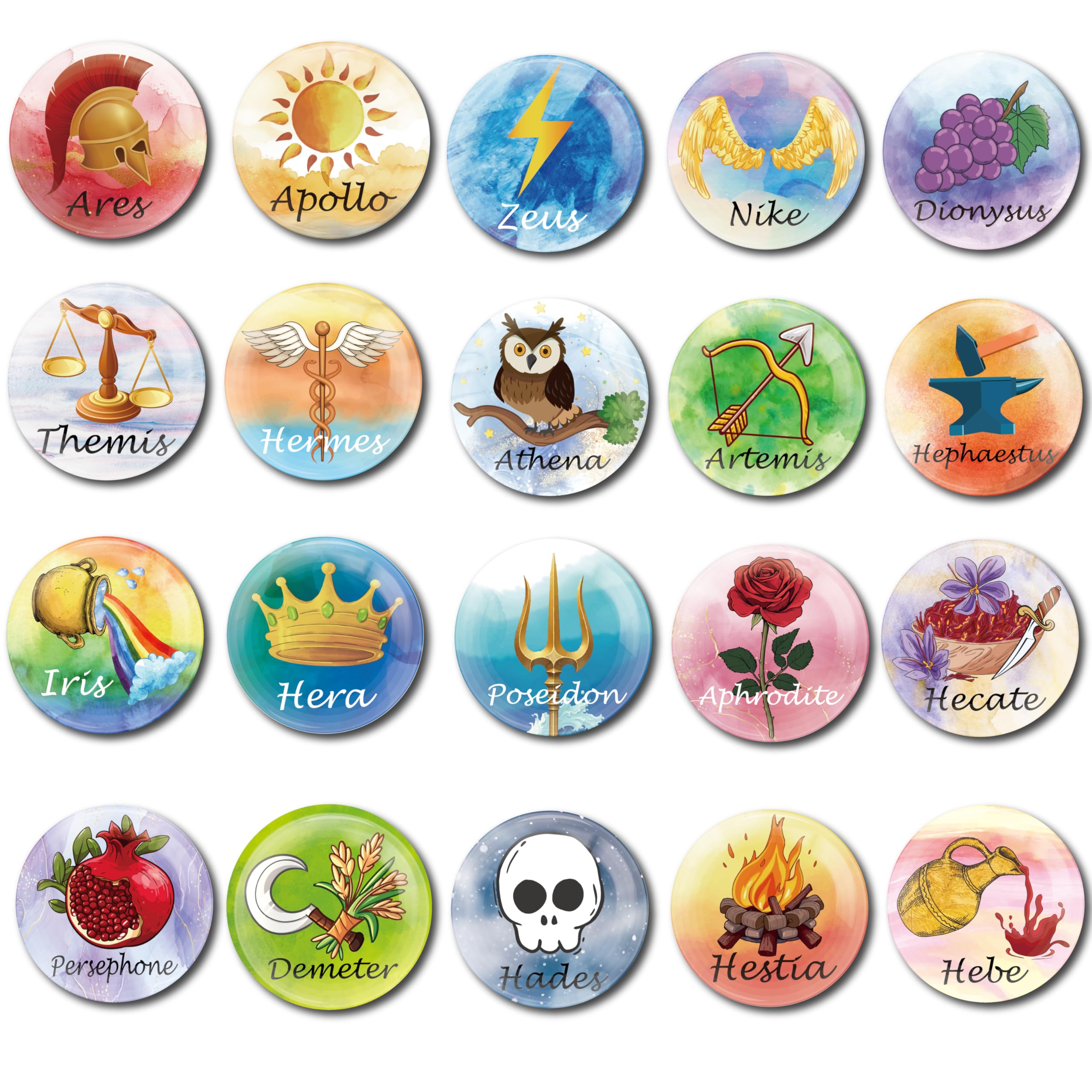 Greek Mythology Pins, 20pcs Olympian Gods Button Pins, Htabiol Greek Mythology Gifts for Kids, Olympian Gods Party Favors, For Percy Jackson Birthday, Camp Half Blood Party, Ancient Greece Classroom