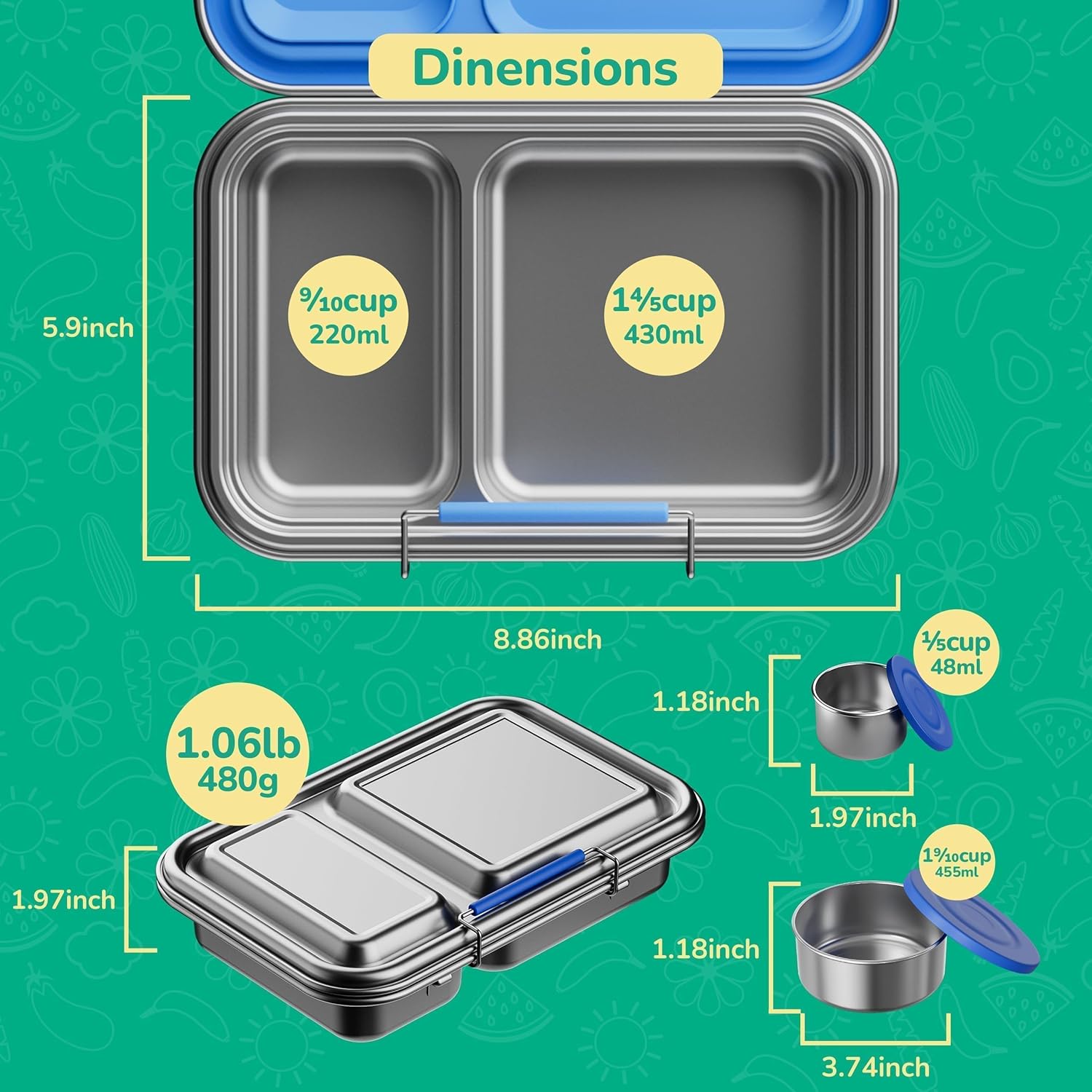 Stainless Steel Lunch Box for Kids, Leak Proof Bento Lunch Box BPA Free 304 Stainless Steel Bento Box Stainless Bento Box with Containers for School and Office(Purple) - Image 4