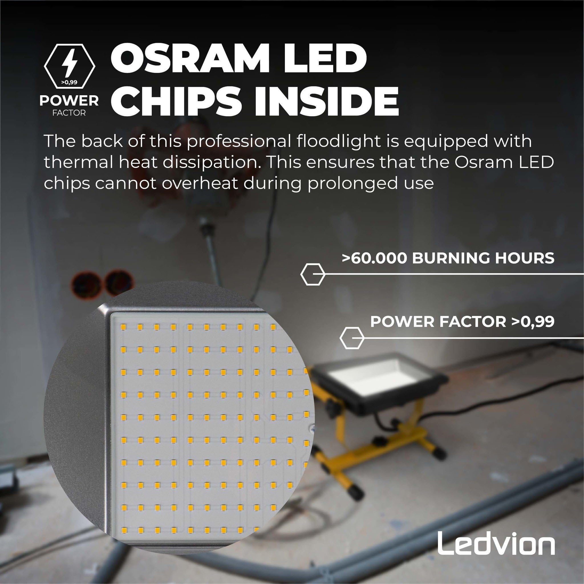 Ledvion Projecteur de chantier LED 100W etanche IP65