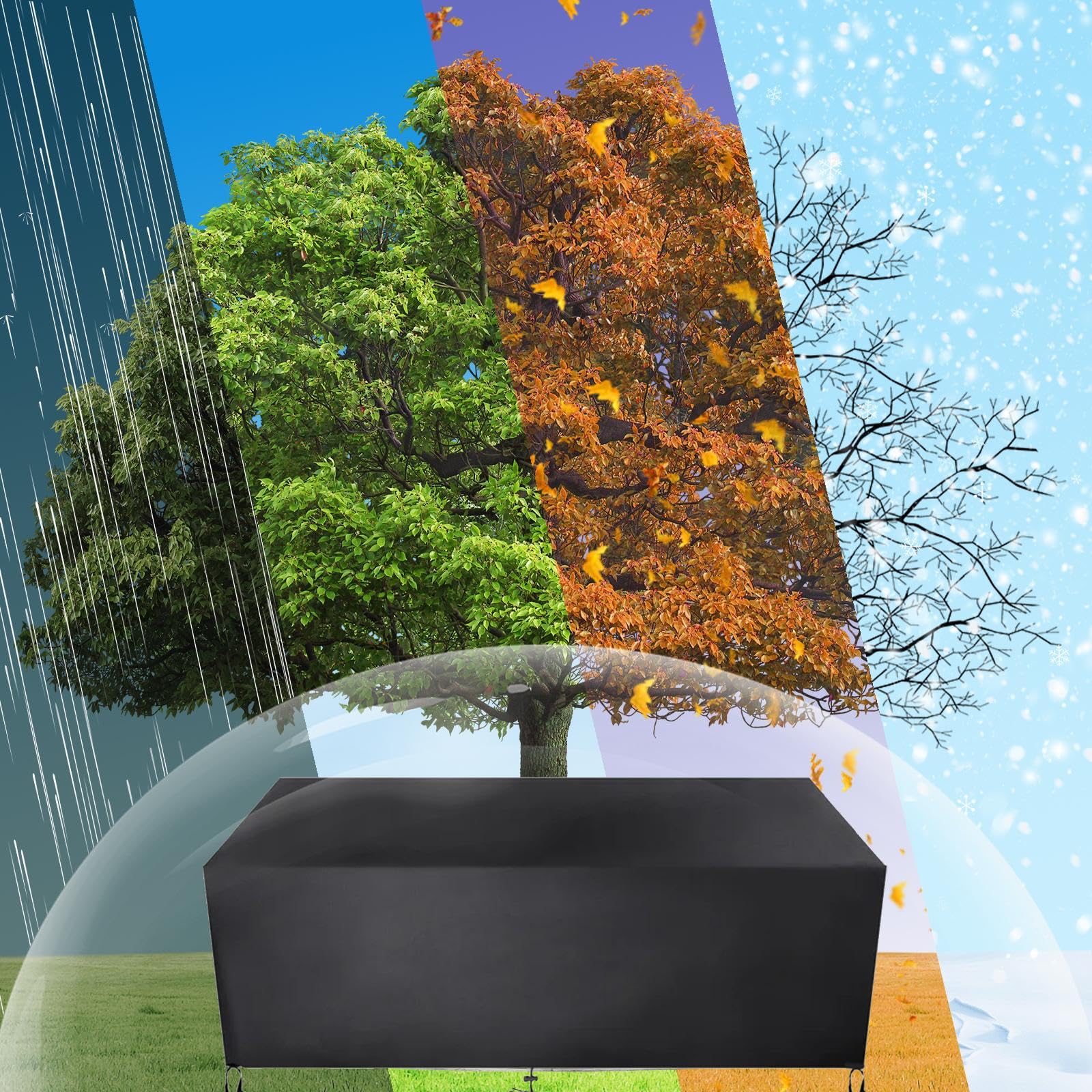 Coperture per Mobili da Giardino Copritavolo da Esterno Impermeabile 195x60x75cm/LxPxA Copertura Tavolo Esterno Mobili da Giardino, 420D Oxford Esterno Anti-UV Antivento Mobili Esterno Copritavolo