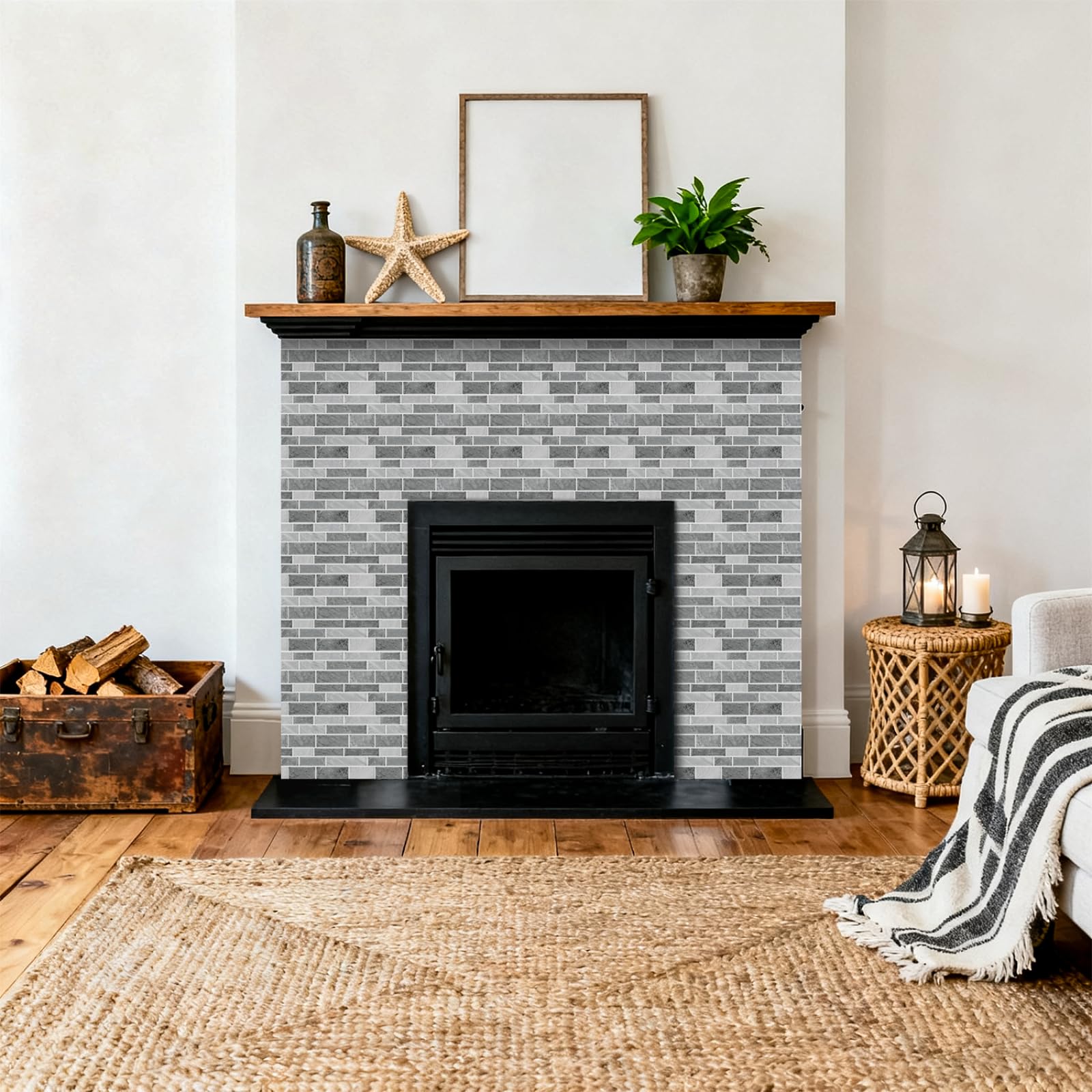 Tile Stickers Grey Peel and Stick Self Adhesive Wall Tiles,Ideal for Kitchen Backsplash, Bathroom Walls Decor& Laundry Rooms | Durable Vinyl Material, Fireplace Surround