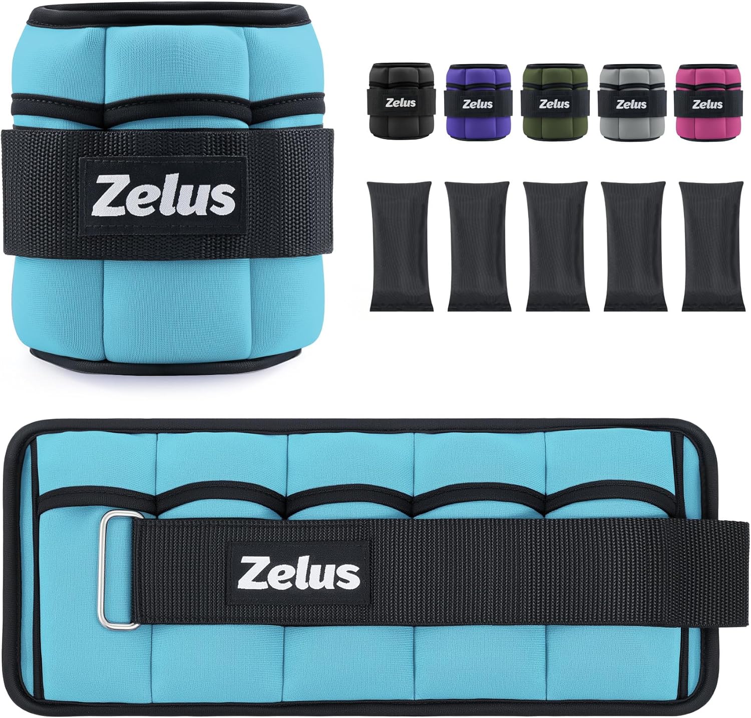 ZELUS 1 Pair Adjustable Ankle Weights, 2 4 6 8 10 lb Modularized Leg Weight Straps for Women Men, Weighted Ankle Weight Set with Removable Sandbags, 1-5 lb per Ankle Strap for Gym Yoga Jogging Walking