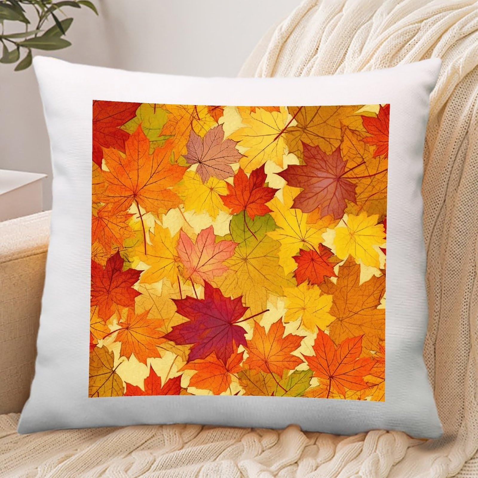 VstaDank Autumn Leaves of Maple Throw Pillow Covers Square Cushion Cases with Zipper Soft Cotton and Linen Pillowcase Luxury Cozy Pillows Shams Lumbar Pillow Shells for All Seasons