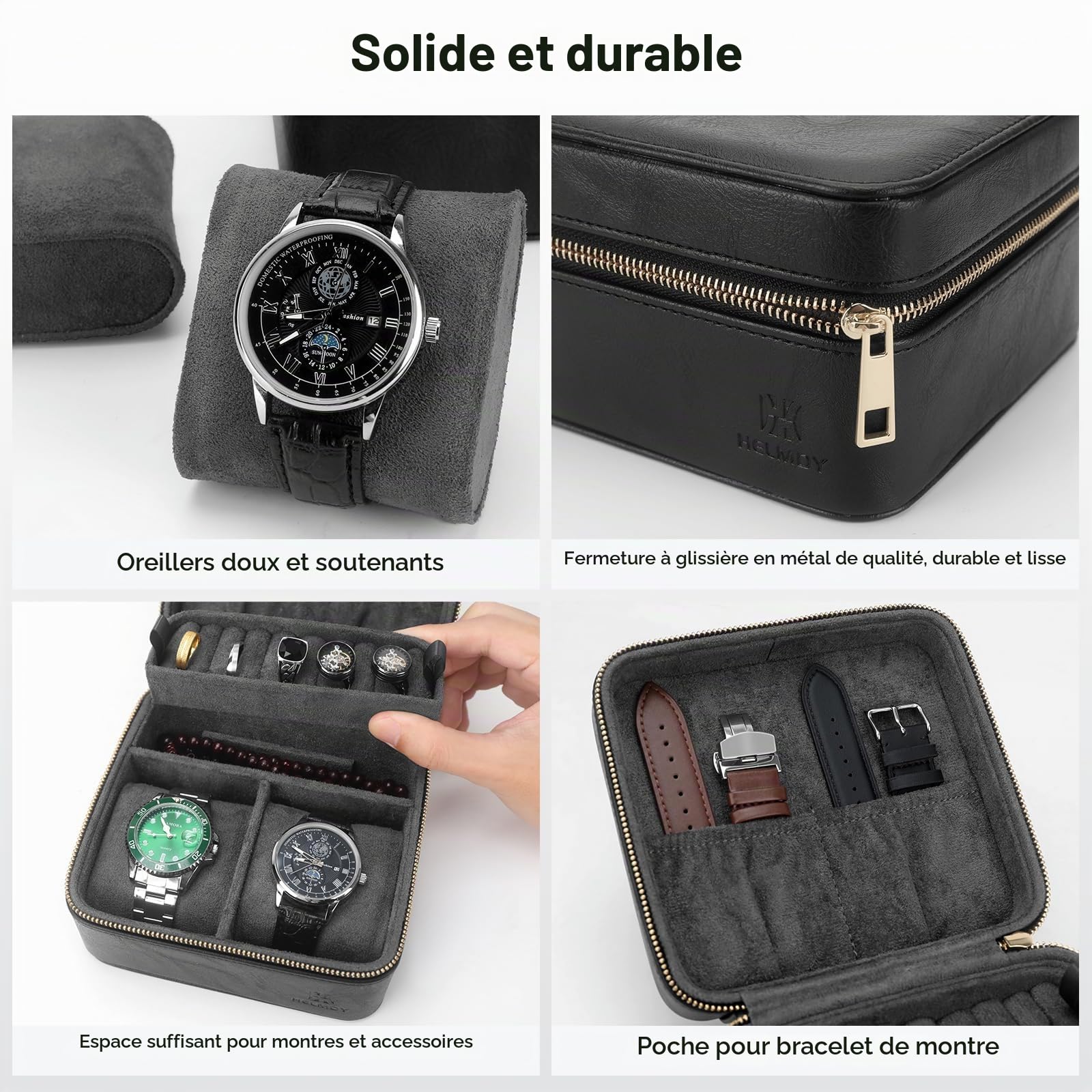 Étui de Voyage pour 2 Montres avec Compartiment pour Accessoires