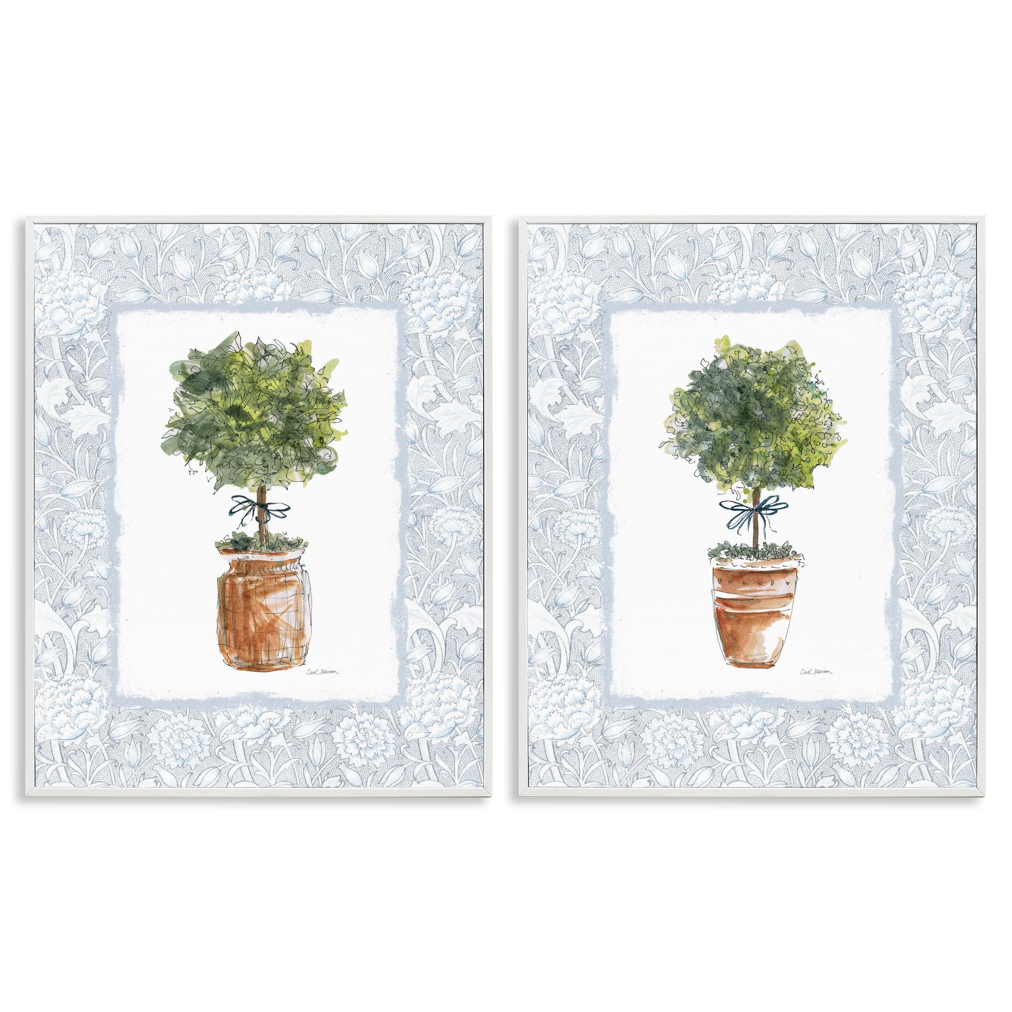 Potted Topiary Plants Cottage, 24 x 30 Inch Framed Giclée Print Set