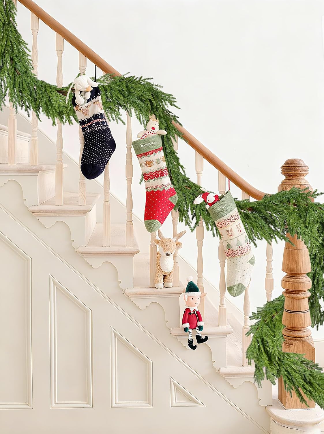 Lvydec Christmas Norfolk Pine Garlands, Real Touch Artificial Pine Garlands Greenery Faux Cedar Garland for Mantle Table Holiday Fireplace Winter Decor (Light Green, 6ft) - Image 3