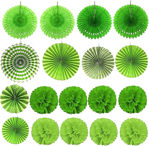Miniatura 7 de Zerodeco - Decoración de fiesta, 21 piezas de abanicos de papel, pompones flores, tiras de cuerdas de lunares y banderines triangulares