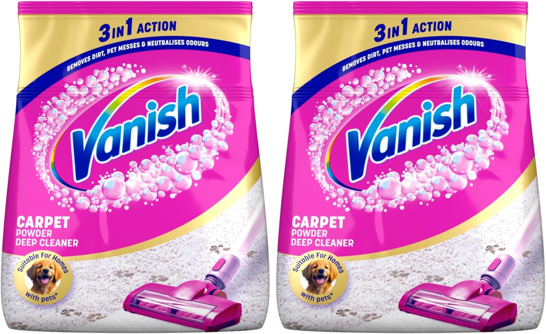 Oxi Action Carpet Stain Remover Powder, Carpet Cleaner, Removes ground-in dirt & dust, Shake & Clean, 650 g (Pack of 2)