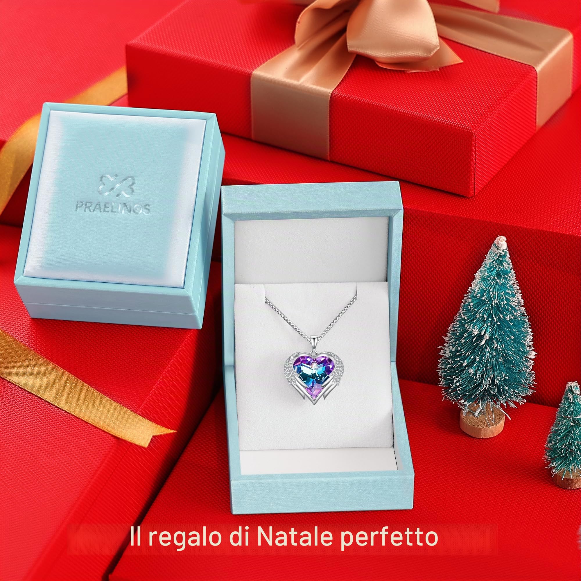 Praelinos Collana Ali d'Angelo Cuore Donna,Gioiello | Ciondolo da donna, confezione regalo, anniversario, San Valentino, Festa della Mamma, Natale, compleanno, regolabile.