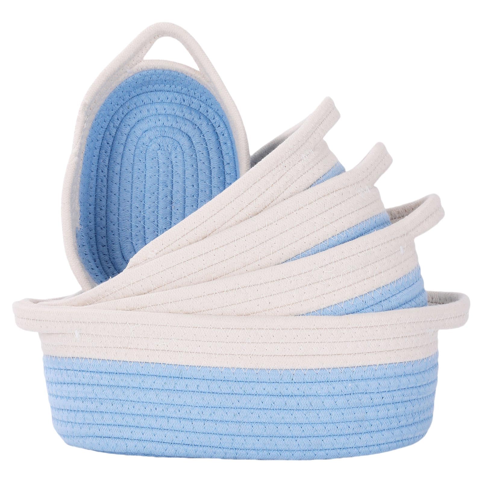 Jazuaiao Five Pieces Sturdy Cotton Rope Storage Basket Set Portable for Organizing Clothes Toy and Household Items Cotton Rope Baskets