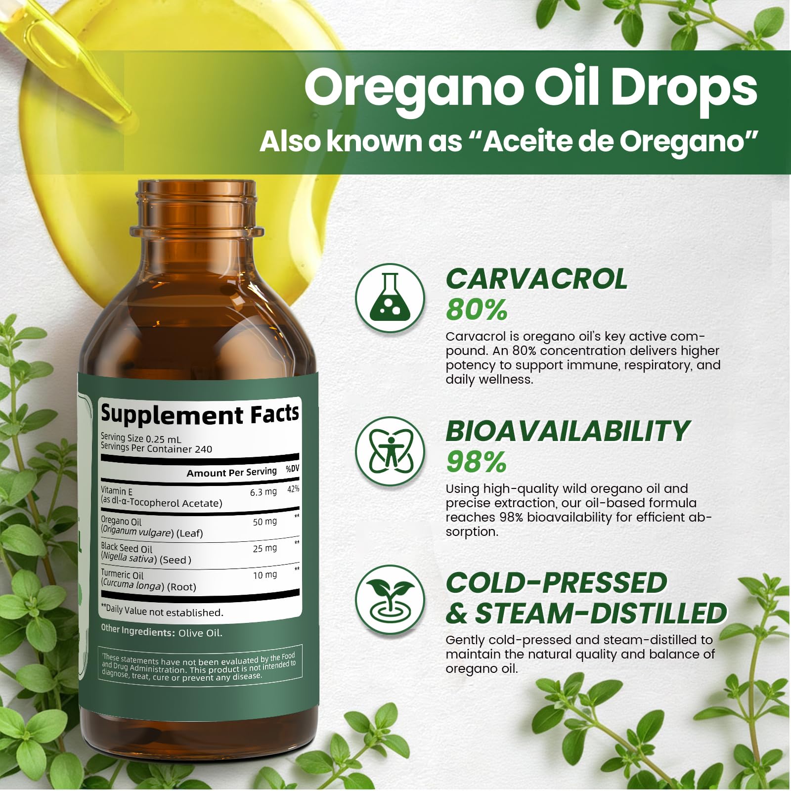 Oil of Oregano Drops with Black Seed Oil, 80% Carvacrol, 8 Month Supply — Amazon image 3
