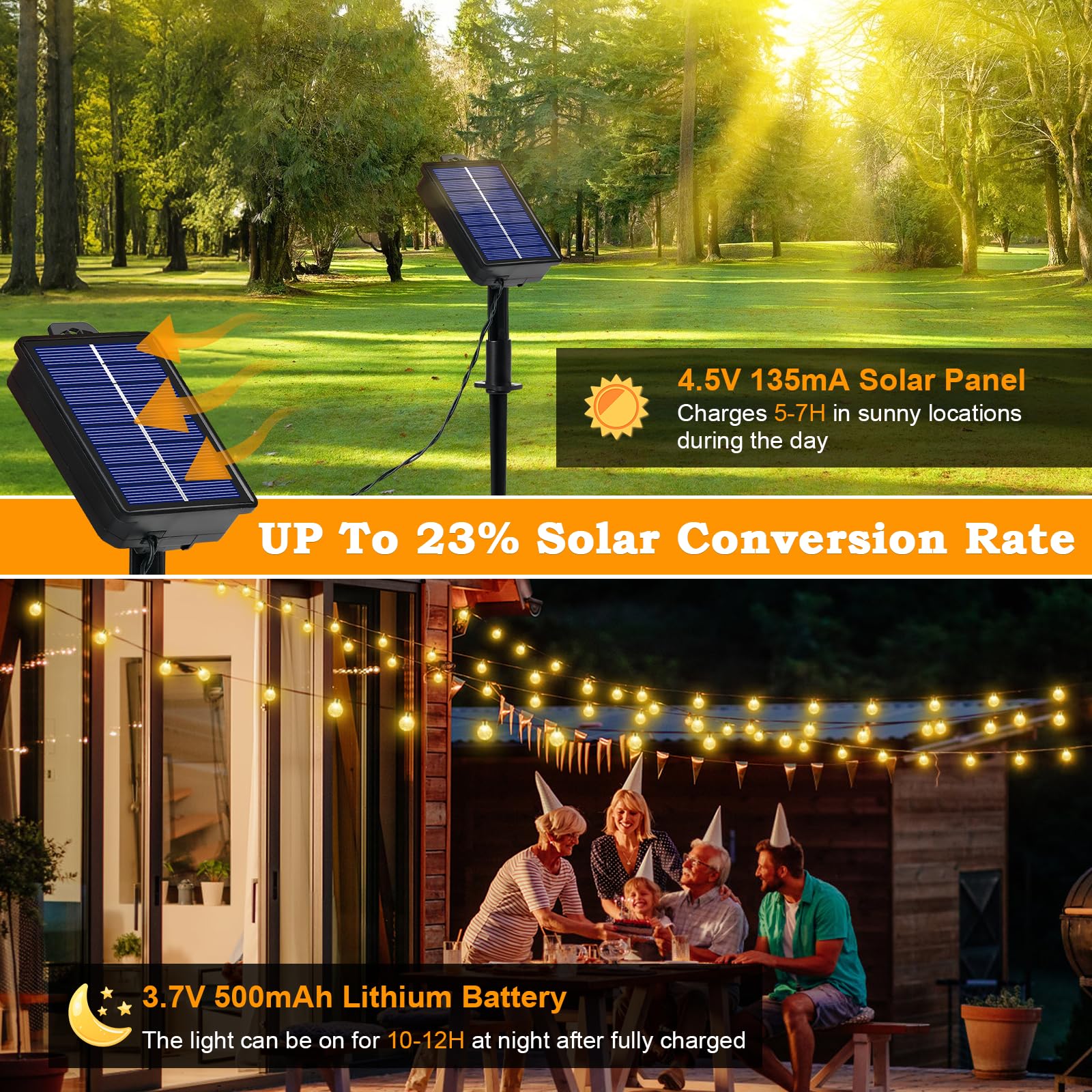 Realky Guirnaldas Luces Exterior Solar, 100 LED 18M Guirnalda Luces Solares con Función de Memoria, 8 Modos IP65 Impermeable Cadena de Luz Solar para Jardín, Patio, Navidad, Fiesta - Blanco Cálido