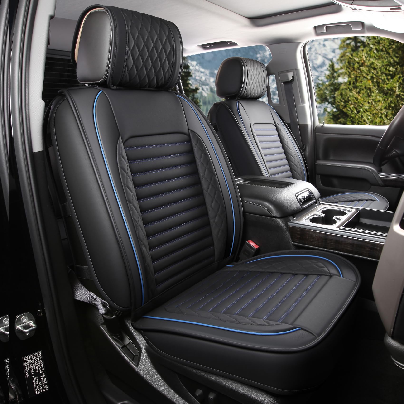 JOJOBAY Chevy Silverado Seat Covers,GMC Sierra Seat Covers,Custom Fit 2007-2025 1500 2500HD 3500HD Crew Double Extended Regular Cab,LT LZT RST(Full Set,Black Blue)