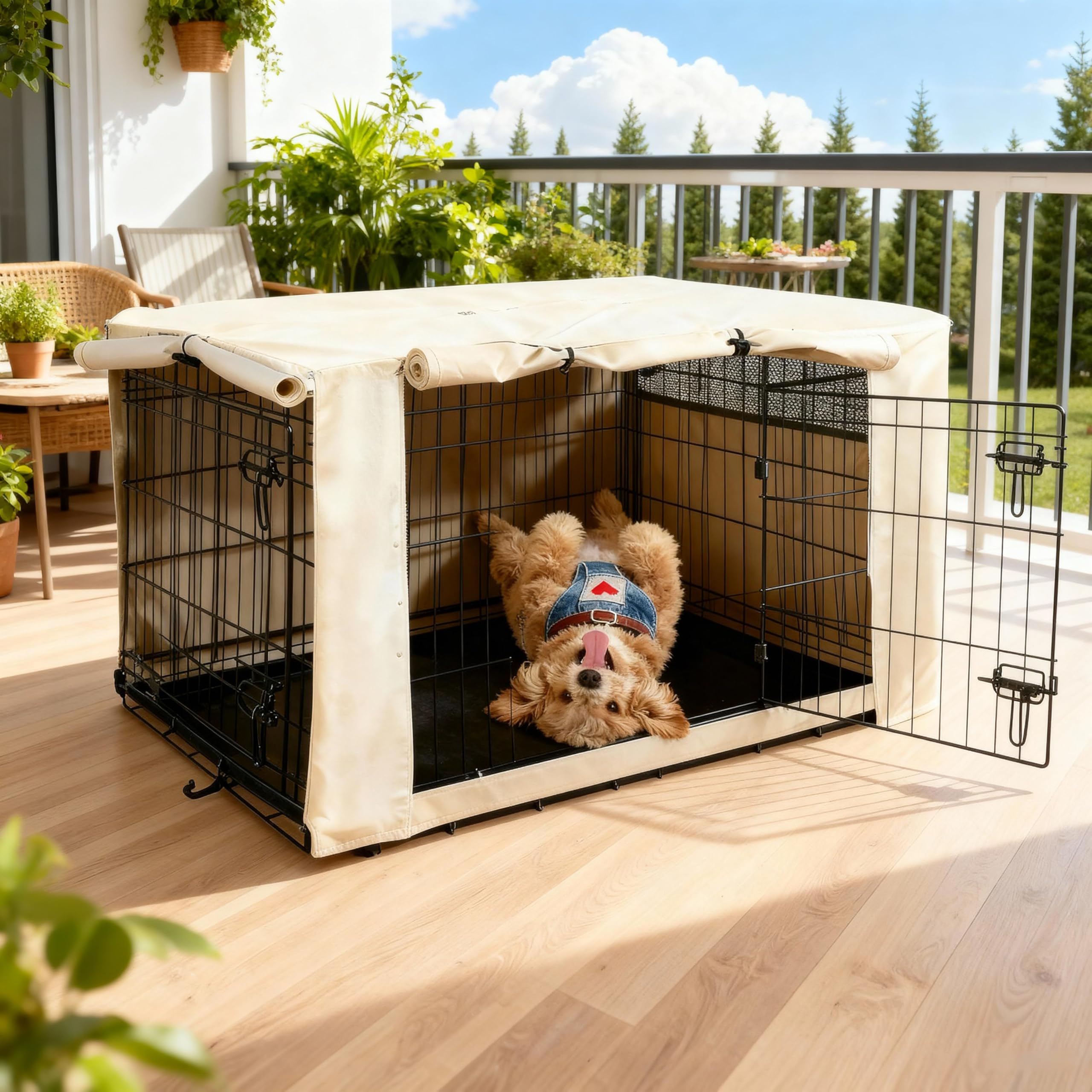 HiCaptain Polyester Dog Crate Cover - Durable Windproof Pet Kennel Cover for Wire Crate Indoor Outdoor Protection (36 inches, Light Tan)