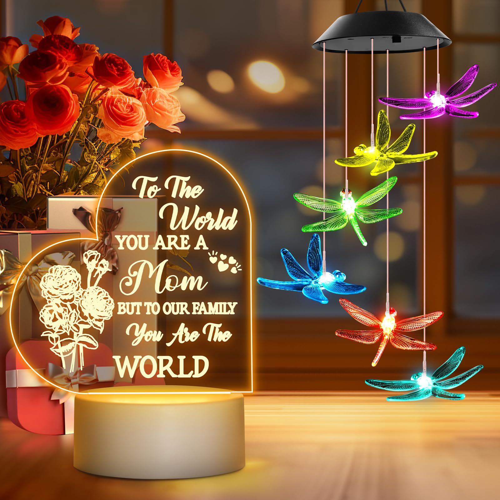 Christmas Mom Gifts Solar Wind Chimes Outdoor Decor and Night Light Room Decor