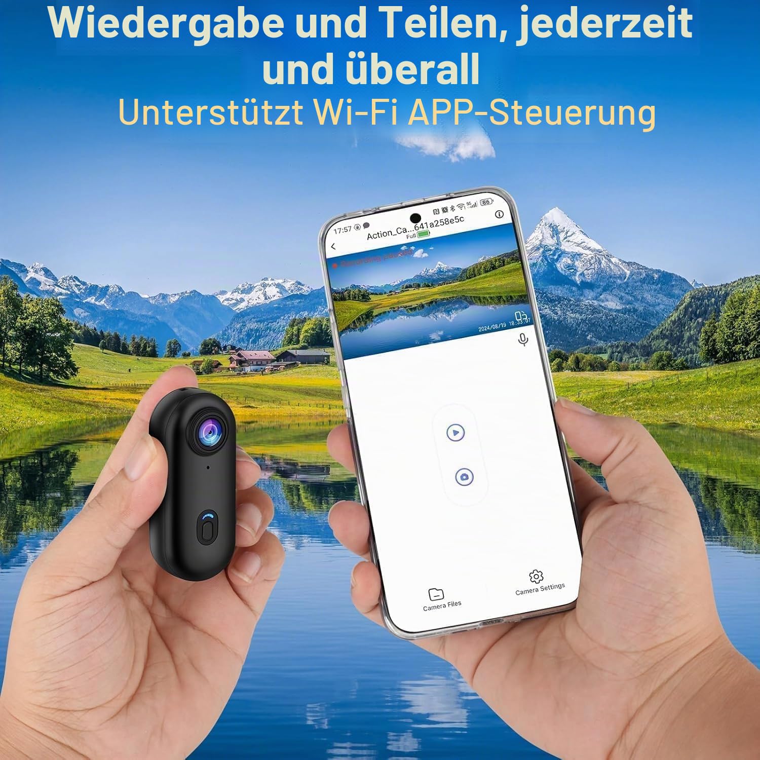 4K Mini Action Kamera Ultra-Kompakt POV Bodycam, wasserdichte Sportkamera mit 120Min Aufnahme, WiFi App Sharing, tragbare Wearable Vlog Kamera als Fahrradkamera/Helmkamera mit Magnetclip & 360° Clip