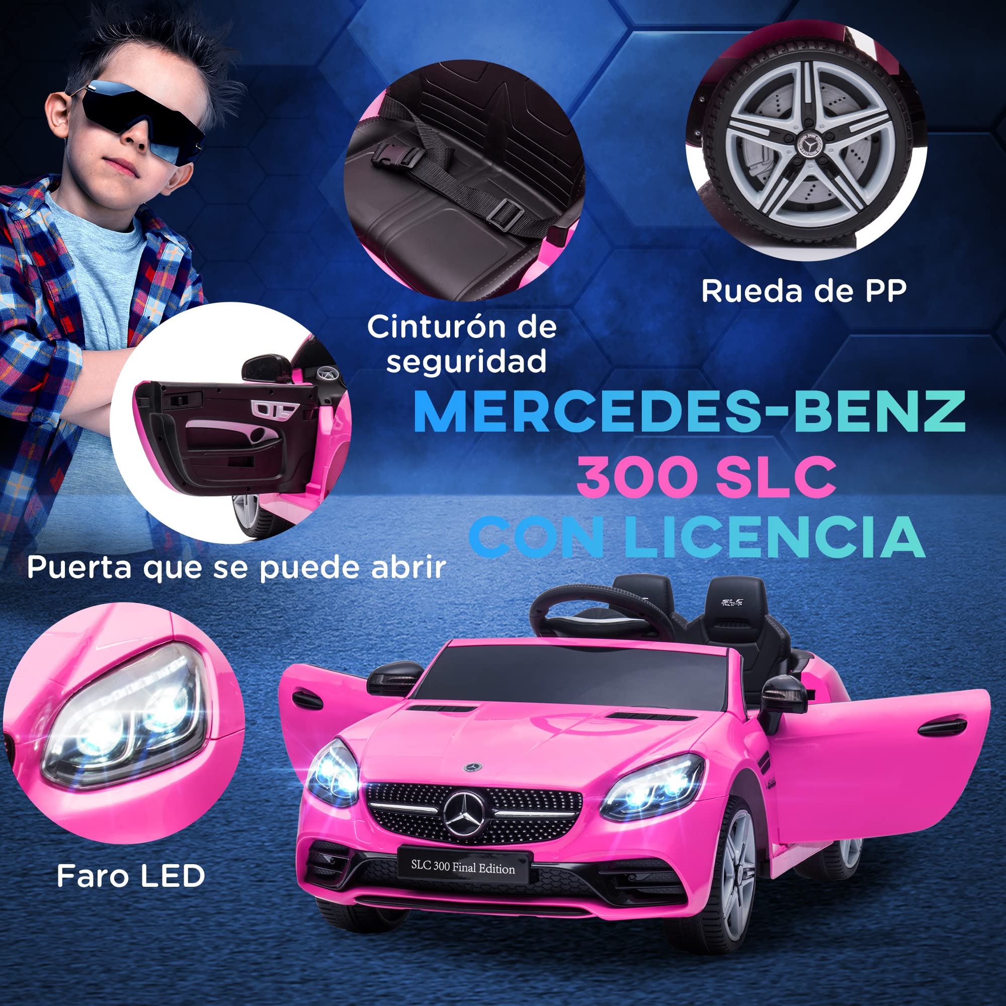 AIYAPLAY Mercedes SLC 300 Coche Eléctrico 12V Niños +3 Años Mando a Distancia 2,4G Rosa