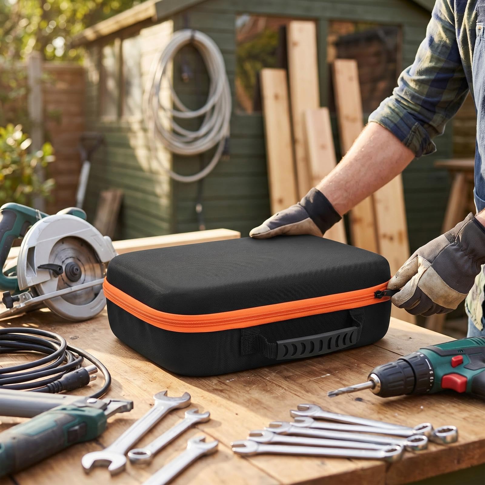 Valigetta Portautensili di Grande capacità Custodia Portautensili Portatile per Utensili Elettrici con Design a Cerniera per Trapano Elettrico (lungo)