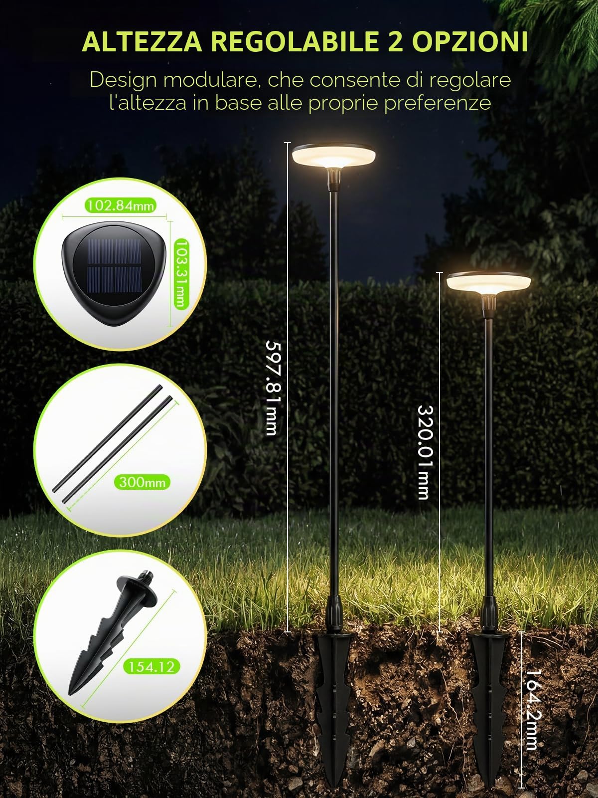 Luci Solari da Giardino 4 Pezzi, per Esterno Cortile, Prato,Terra | Bianco Caldo Lampada Solare da Esterno con 1000mAh, LED Luci Solari Giardino 34 lumen, IP65 Impermeabile