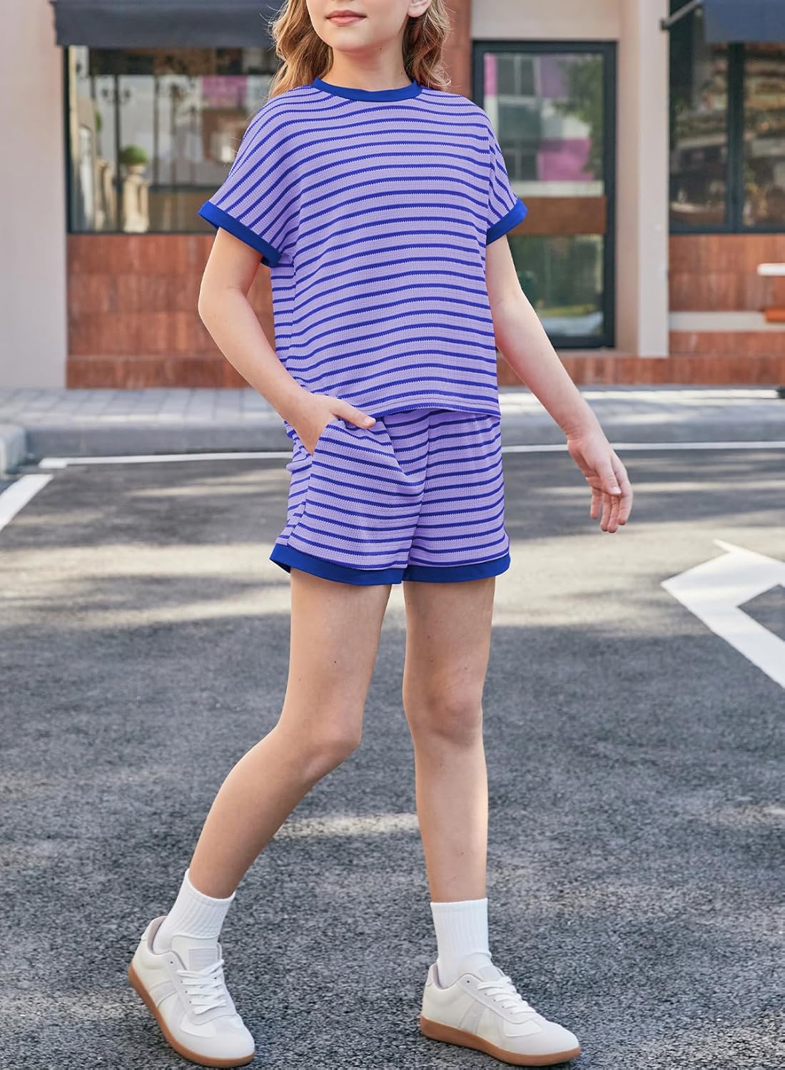 blibean Girls Summer Clothes Sets Kids Textured Striped Outfits Size 6-15 Years