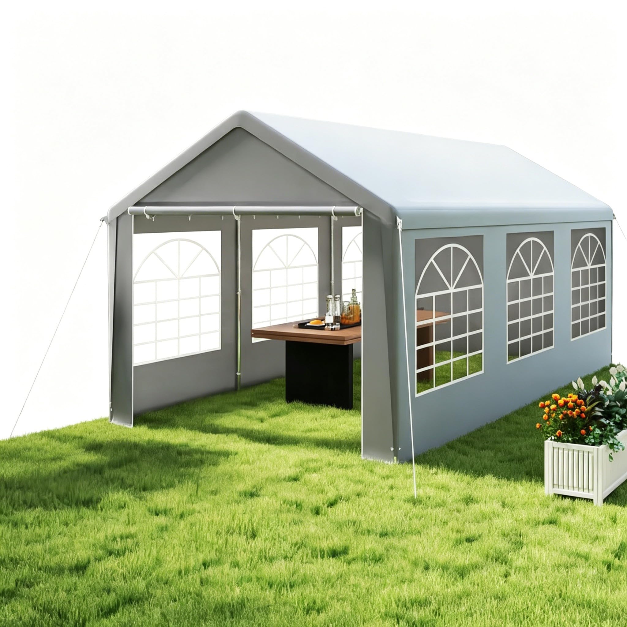 VA-Cerulean 3x4m Partyzelt Pavillon in Grau, PE Plane Bierzelt Zelt Wasserdicht UV Schutz Gartenzelt aus Verzinkte Stahlgestänge Festzelt