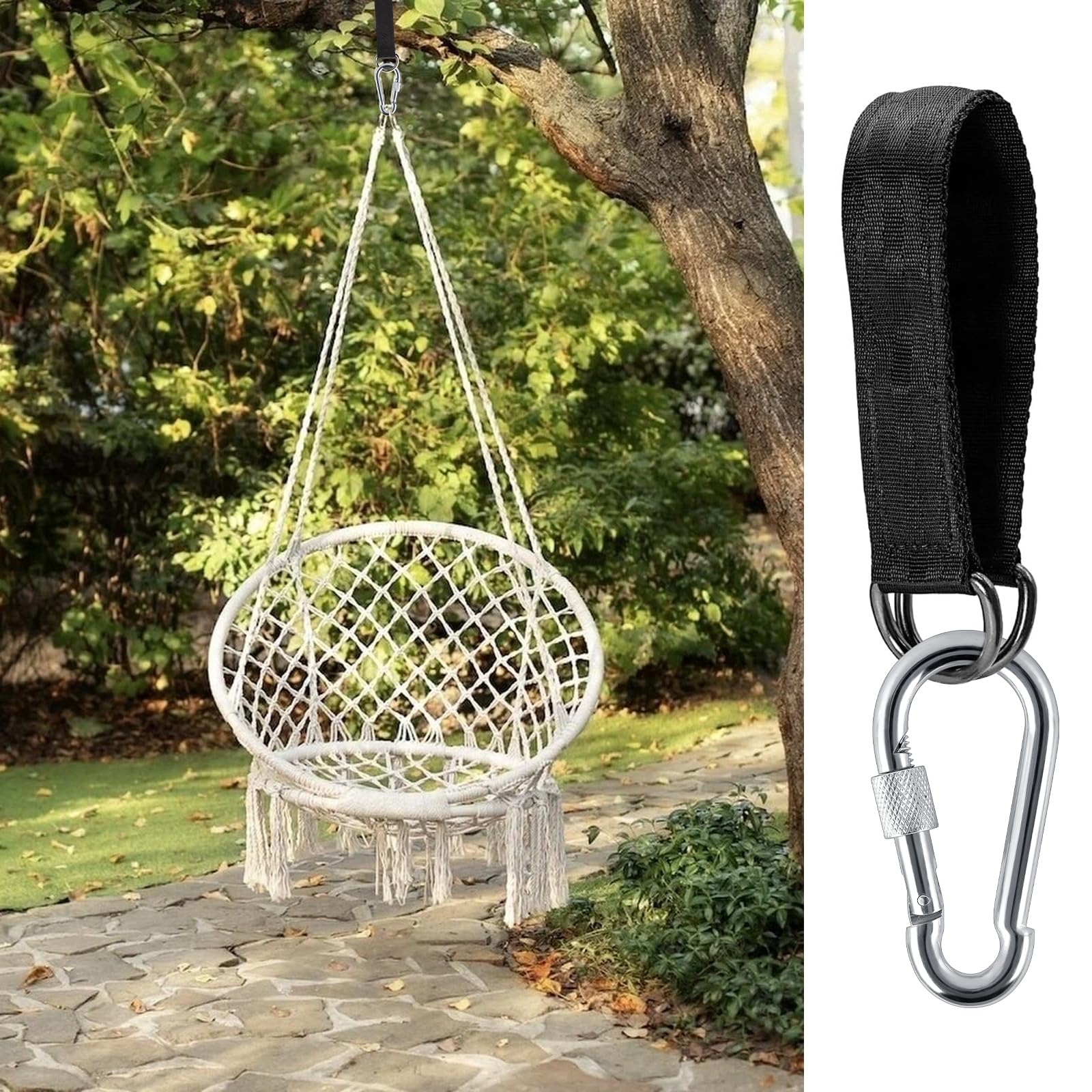 Kit de Correas para Colgar, 2 Piezas Correas de Hamaca con 2 Mosquetón y Anillos en D, Hamaca Correas árbol para Columpios hamacas