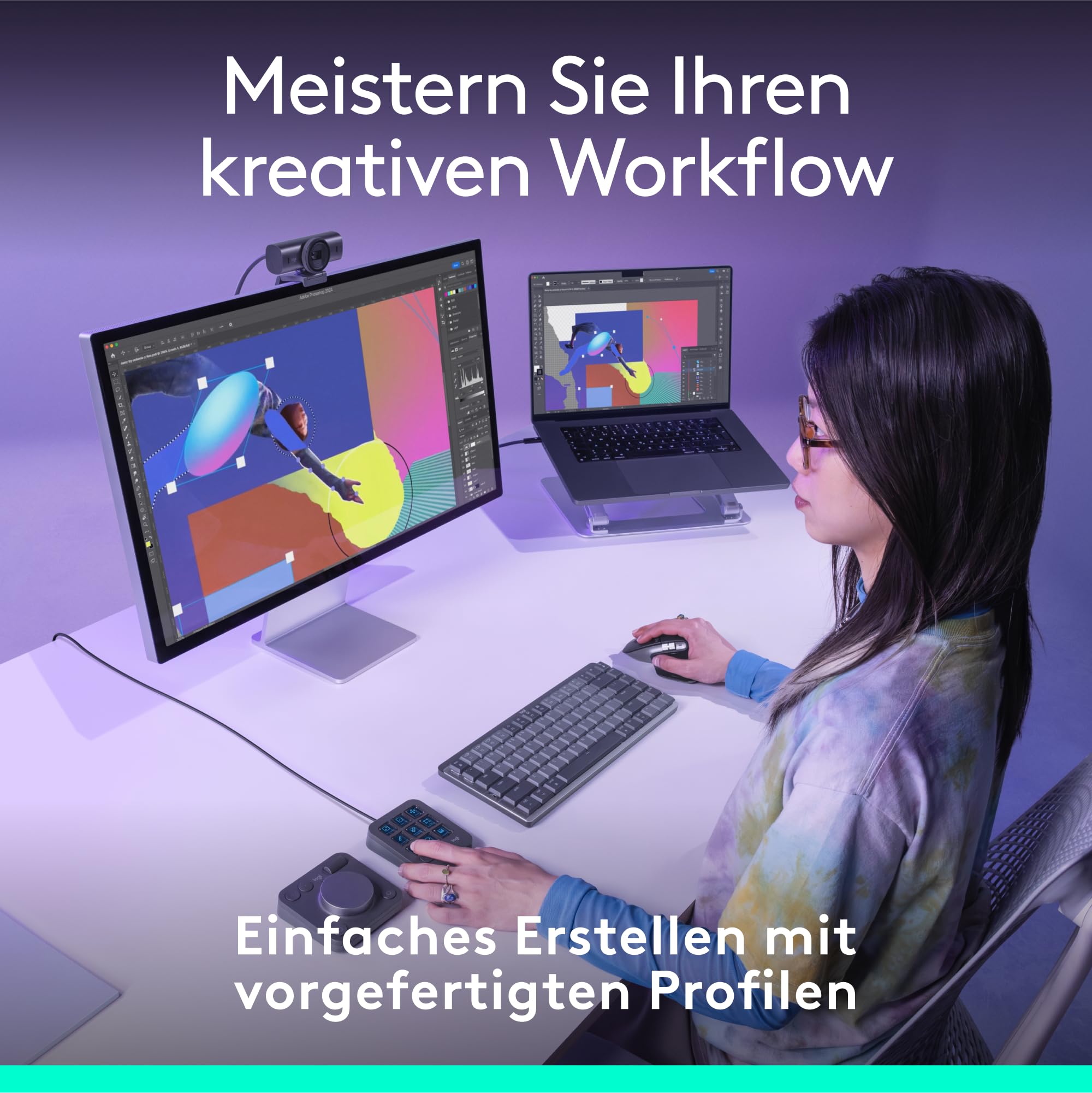 Logitech MX Creative Console, Programmierbares Tastenfeld | 9 anpassbare LCD-Tasten & Regler für Grafikdesign, Videobearbeitung, Fotografie, Adobe, Zoom, Spotify - Graphit
