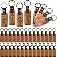 Supkiir 50Pcs Walnut Wood Keychain Blanks with Leather Straps - Unfinished Engravable DIY Key Tags for Laser Crafts & Gifts