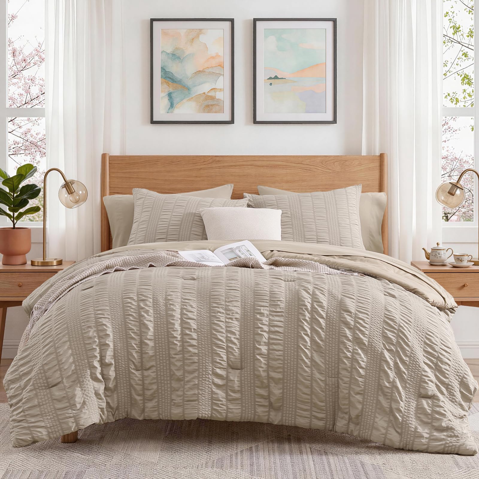 CASAAGUSTO King Size Comforter Set Oatmeal