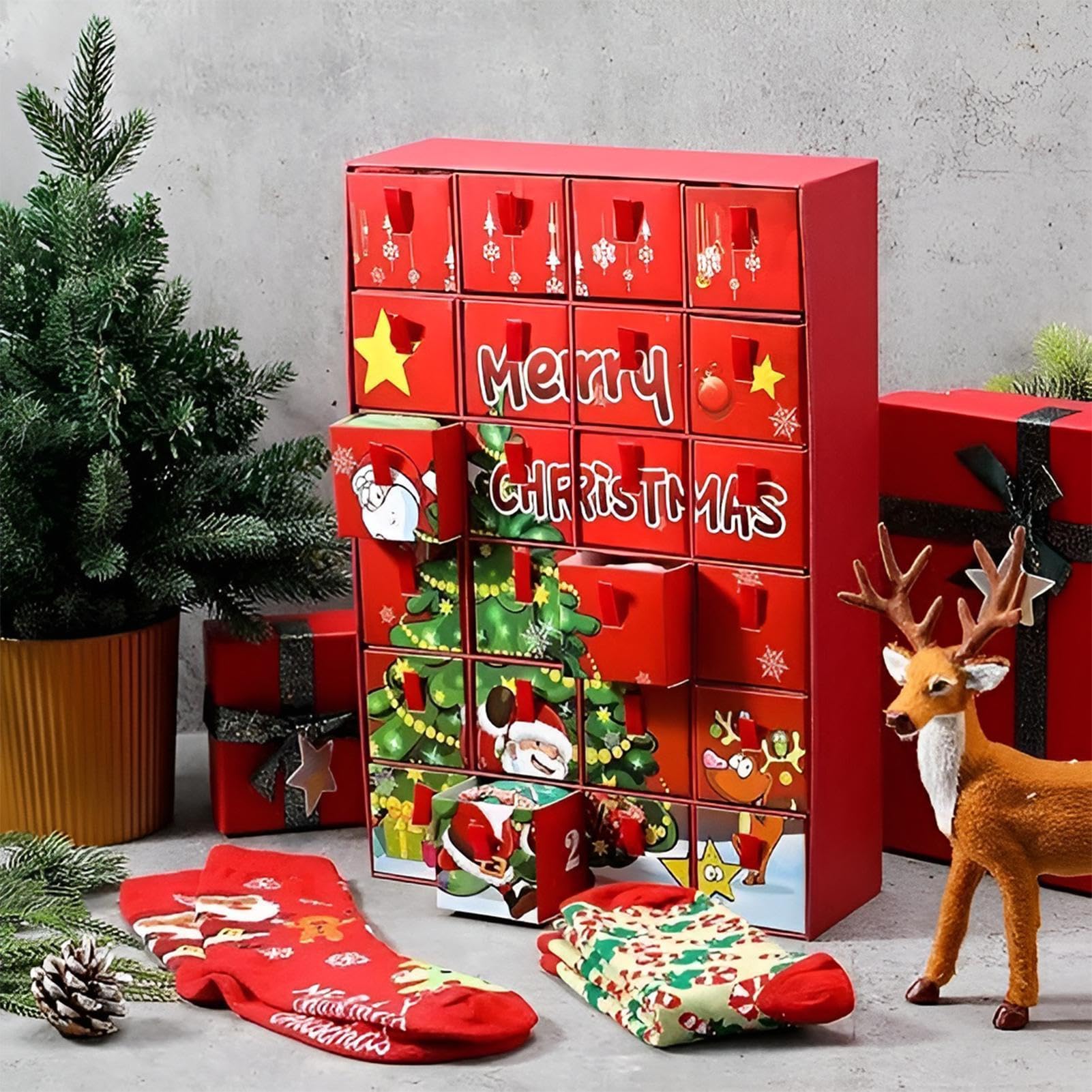 Calendario de Adviento de cuenta regresiva de Navidad, 24 días, decorativo y transpirable | Decoración de pared de dibujos animados para invierno, Año Nuevo, interior, repisa de chimenea, dormitorio, sala