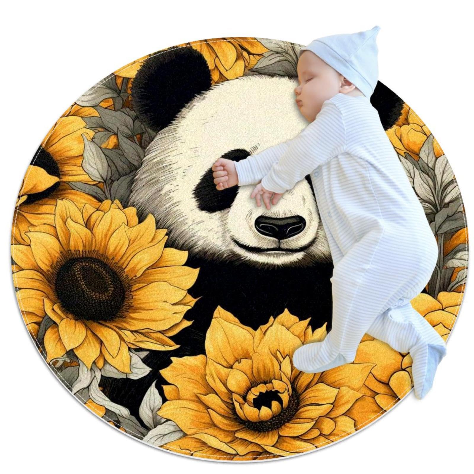 Tapis de sol panda pour chambre d'enfant | Décoration ronde antidérapante
