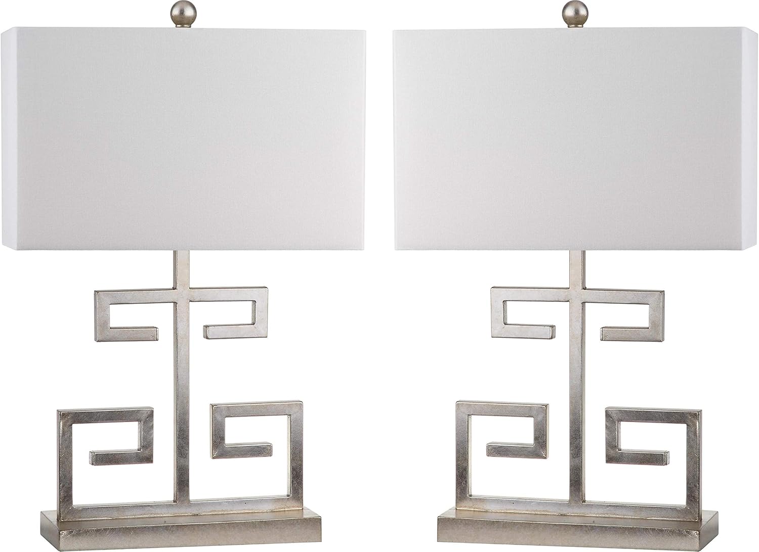 Safavieh Lighting Collection Greek Key Antique Silver and White Table Lamp, Set of 2