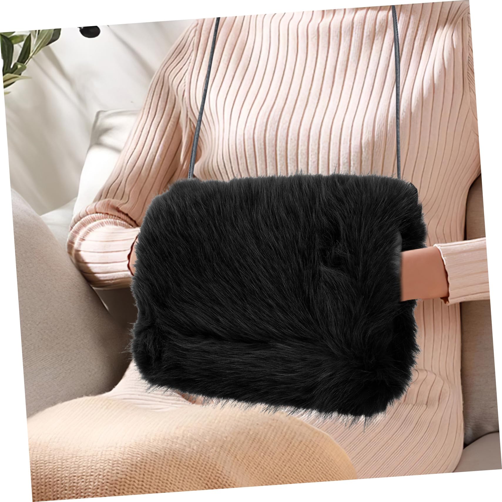 Toyvian Kunstpelz Handmuff Damen Winter Warmer Handschuh Muff Tragbar Handwärmer Tasche Für Outdoor Kalte Jahreszeit Schwarz