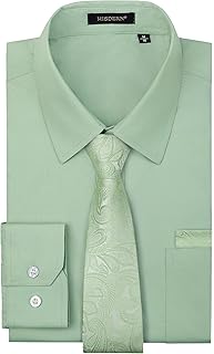 HISDERN Mens Dress Shirt Long Sleeve Matching Tie and Pocket Square Set Classic Button Down Formal Business Shirts - Buy now