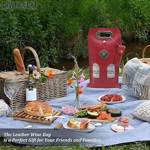 Miniatura 10 de DIWNELEM Bolsa de cuero para vino, bolsas de regalo de vino de cuero con abridor de vino, bolsa de botella de cerveza champán para bodas,